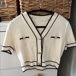 Elegant Cream and Black Women's Top